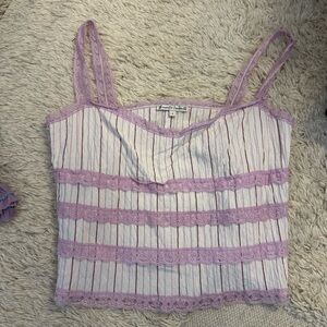 Nanette Lepore Lavender Lace-Trim Striped Tank Top
